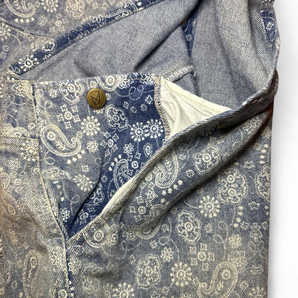 NWT MINKPINK x M|PD Distressed Paisley Print Denim Rodeo Mini Overalls — LARGE - Picture 7 of 7